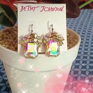 Betsey Johnson Gold Earrings with Rainbow Gems